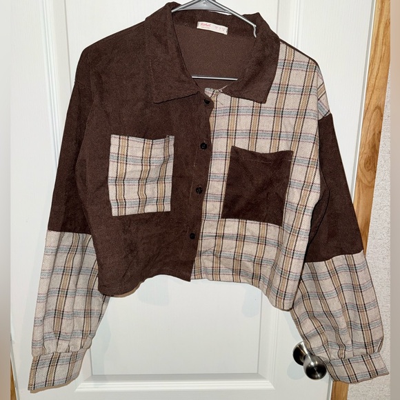 ROMWE Tops - ROMWE Brown and Cream Plaid top